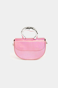 Pink Glossy Semi Circle Top Handle Bag