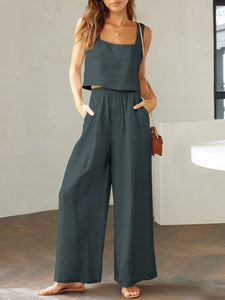 Womens Pants Set-Square Neck Top and Wide Leg Pants Set | pants set