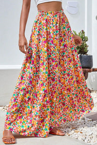 Yellow Boho Floral Print Tiered Long Skirt | Bottoms/Skirts & Petticoat