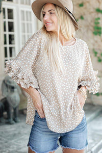 Ruffled Sleeve Top | Khaki Dolman Loose Blouse