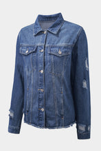 Load image into Gallery viewer, Blue Lapel Distressed Raw Hem Buttons Denim Jacket | Outerwear/Denim jackets
