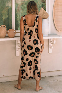 Maxi Dress | Leopard Split Open Back Sleeveless Dress