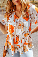 Load image into Gallery viewer, Orange Floral Print Frill Neck Tiered Babydoll Blouse | Tops/Blouses &amp; Shirts
