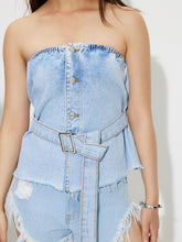 Load image into Gallery viewer, Denim Tube Top | Buttons Raw Hem
