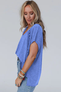 Oversized Blue Top  | Sky Blue Crochet Lace Detail Tee