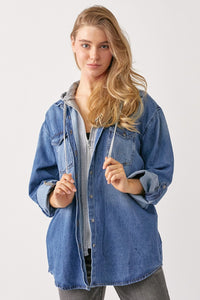 RISEN Zip Up Hooded Denim Shirt | blue jean jacket