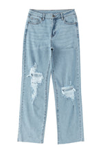 Load image into Gallery viewer, Straight Leg Jeans | Sky Blue Distressed Frayed Hem Holed
