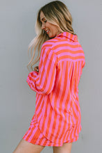 Load image into Gallery viewer, Shorts Set | Orange Striped Print Collared Neck Shirt
