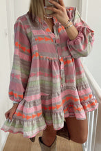 Load image into Gallery viewer, Multicolour Boho Print Puff Sleeve Buttoned Babydoll Dress | Dresses/Mini Dresses
