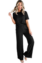 Load image into Gallery viewer, Wide Leg Pants Set | Black Solid Color T Shirt 2 Piece Set
