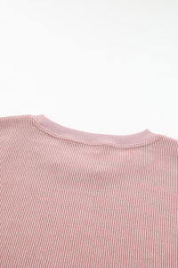 Pullover Sweatshirt | Pink Solid Ribbed Knit Round Neck