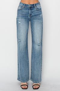 RISEN Wide Leg Jeans | High Waist Distressed Blue Jeans
