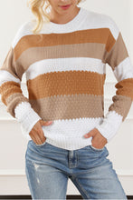 Load image into Gallery viewer, Chestnut Striped Cable Knit Drop Shoulder Sweater | Tops/Sweaters &amp; Cardigans
