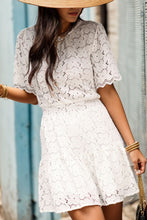 Load image into Gallery viewer, White Lace Dress | Openwork Round Neck Short Sleeve Dress

