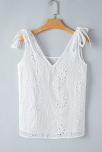 Load image into Gallery viewer, V Neck Tank Top | White Embroidery Patterned Knotted Straps
