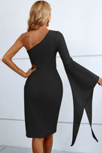 Load image into Gallery viewer, Cocktail Dress | Cutout Split Flare Sleeve One-Shoulder Dress
