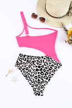 Load image into Gallery viewer, Rose Leopard Patchwork Asymmetric Cutout One Piece Swimsuit | Swimwear/One Piece Swimsuit
