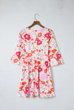 Load image into Gallery viewer, Orange V Neck 3/4 Sleeve Floral Dress | Dresses/Floral Dresses
