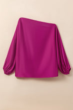 Load image into Gallery viewer, Balloon Sleeve Blouse | Bright Pink Neck Satin Blouse
