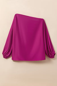 Balloon Sleeve Blouse | Bright Pink Neck Satin Blouse