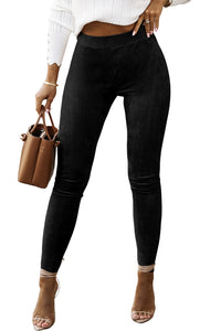 Skinny Leggings | Black High Waist Faux Suede