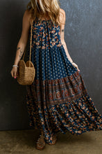 Load image into Gallery viewer, Bohemian Maxi Dress | Blue Floral Splicing Sleeveless Dress
