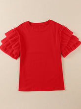 Load image into Gallery viewer, Ruffled Sleeve Top | Round Neck Short Sleeve Blouse
