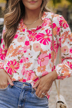 Load image into Gallery viewer, Bright White Floral Print Split V Neck Blouse | Tops/Blouses &amp; Shirts
