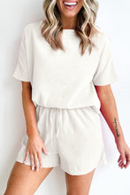 Load image into Gallery viewer, Drawstring Shorts Set | White Casual Textured Tee and Shorts
