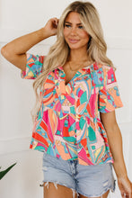 Load image into Gallery viewer, Multicolor Boho Abstract Pattern Split V Neck Flowy Blouse | Tops/Blouses &amp; Shirts
