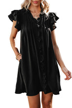 Load image into Gallery viewer, Black Ruffle Sleeve V Neck Frilled Shift Dress | Dresses/Mini Dresses
