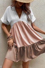 Load image into Gallery viewer, Tiered Loose Dress | Light French Beige Triple Colors V Neck Dress
