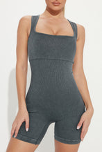 Load image into Gallery viewer, Gray Ribbed Square Neck Padded Sports Romper | Activewear/Yoga Jumpsuits
