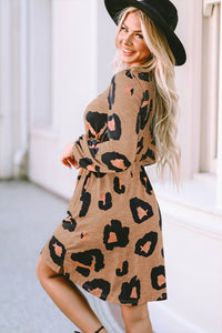 Mini Dress | Leopard Print Bubble Sleeve Loose Knit