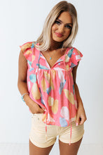 Load image into Gallery viewer, Pink Splotches Pattern Ruffled Cap Sleeve Shift Top | Tops/Blouses &amp; Shirts
