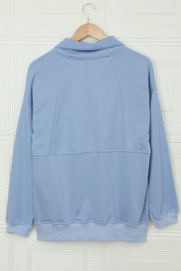 Cotton Pocketed Half Zip Pullover Sky Blue Sweatshirt | Tops/Sweatshirts & Hoodies