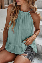 Load image into Gallery viewer, Green Lightweight Ruffle Hem Halter Tank Top | Tops/Tank Tops
