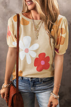 Load image into Gallery viewer, Apricot Flower Print Bubble Sleeve Tee | Tops/Tops &amp; Tees
