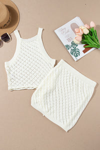 White Hollowed Crochet Cropped 2 Piece Beach Dress | Swimwear/Beach Cover-ups