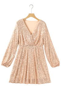 Sequin Dress | Apricot Wrapped V-neck Dress