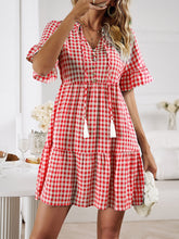 Load image into Gallery viewer, Mini Dress | Plaid Flounce Sleeve Buttoned
