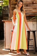 Load image into Gallery viewer, Maxi Dress | Green Color Block High Waist Fit and Flare Dress
