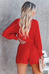 Fiery Red Tie Knot Puff Long Sleeve Romper | Bottoms/Jumpsuits & Rompers