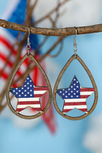 Load image into Gallery viewer, Wood Drop Earrings | Fiery Red American Flag Heart Shape
