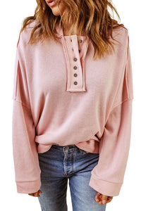 Pink Casual Button Solid Patchwork Trim Hoodie | Tops/Sweatshirts & Hoodies