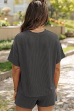 Load image into Gallery viewer, Carbon Grey Ribbed Textured Knit Loose Fit Tee and Shorts Set
