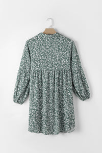 Green Floral Print Collared Puff Sleeve Babydoll Dress | Dresses/Floral Dresses