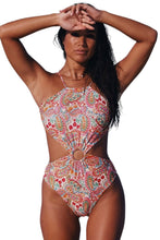 Load image into Gallery viewer, Multicolor Floral Print O-ring Lace-up Backless One Piece Swimsuit | Swimwear/One Piece Swimsuit
