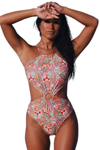 Multicolor Floral Print O-ring Lace-up Backless One Piece Swimsuit | Swimwear/One Piece Swimsuit