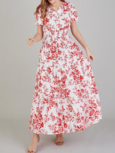 Load image into Gallery viewer, Tiered Floral Notched Short Sleeve Dress
